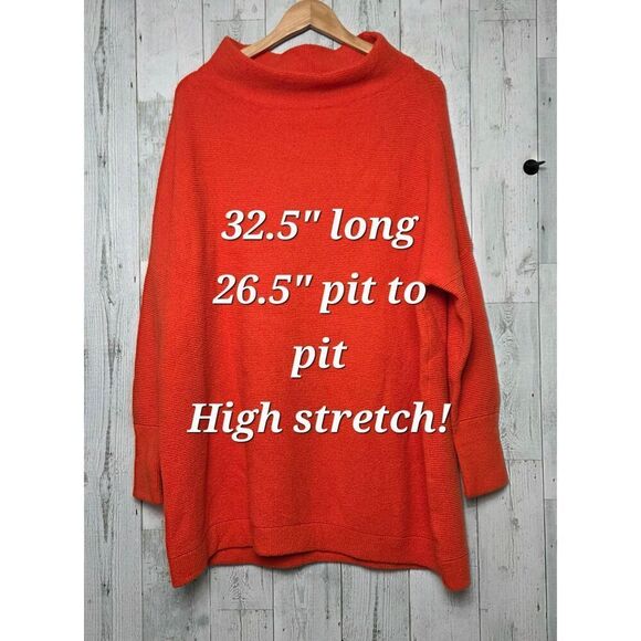 Free People Ottoman Slouchy Mock Cowl Neck Micro Ribbed Tunic Sweater Sz. L - Picture 6 of 11